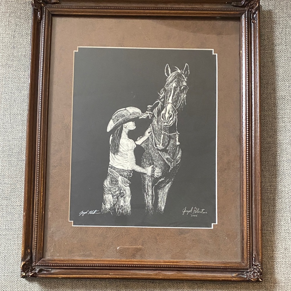 Rustic Brown Framed Cowboy Art